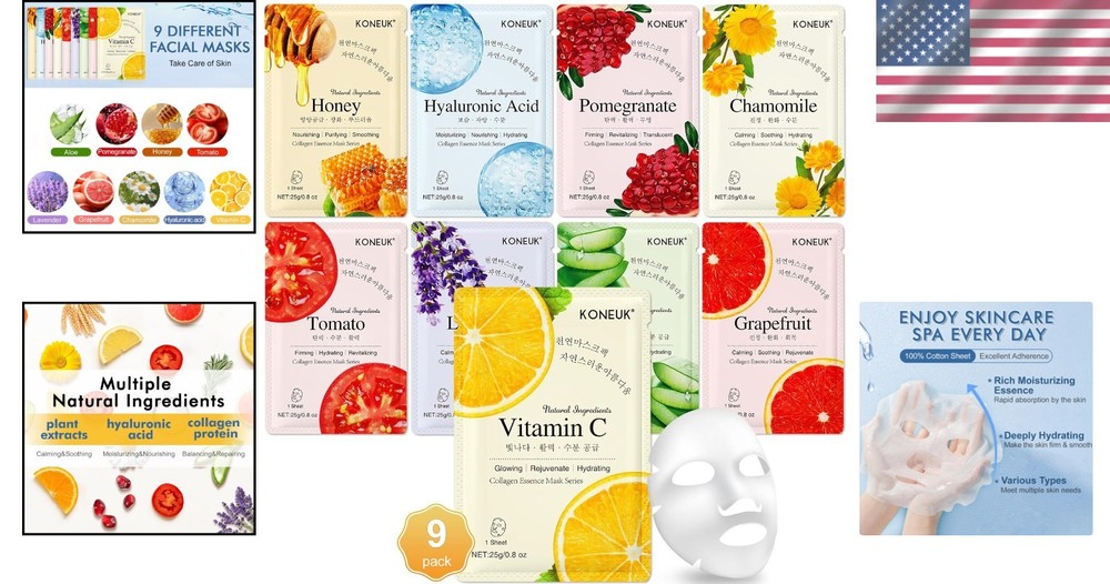 Gift-Ready 9 Pack Face Masks – Plant-Based Profound Hydration for All Skin Types