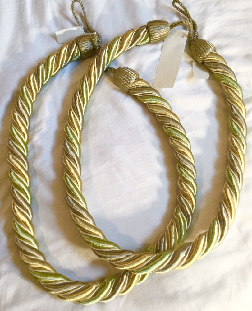 2 Curtain Large Rope Tie Backs 37” 2 Tone Golds￼