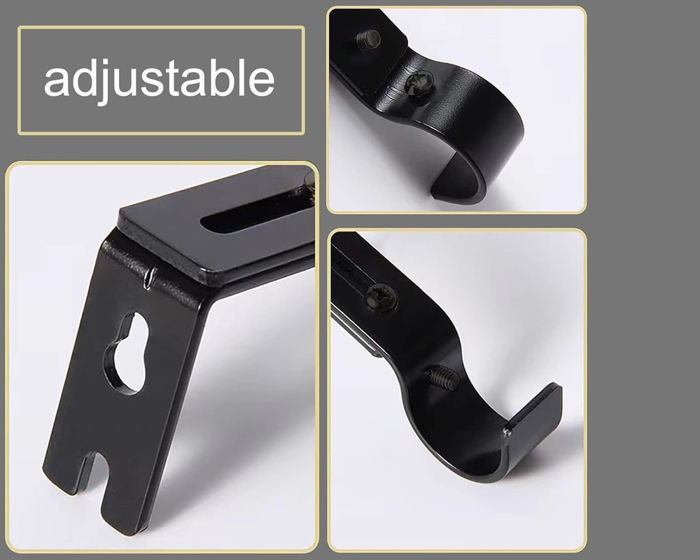 Curtain Rod Brackets for Adjustable, 2 Pack Premium Bracket Black