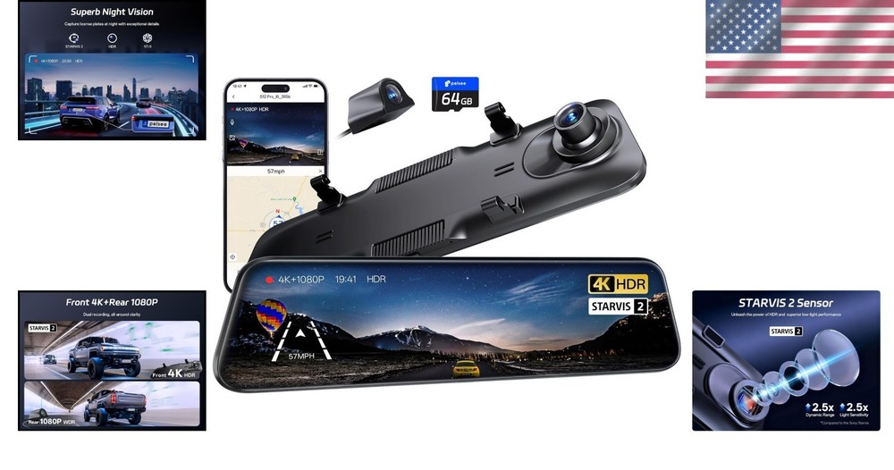 High-Resolution S12 Pro Mirror Dash Cam - Navigation & Voice Control Included