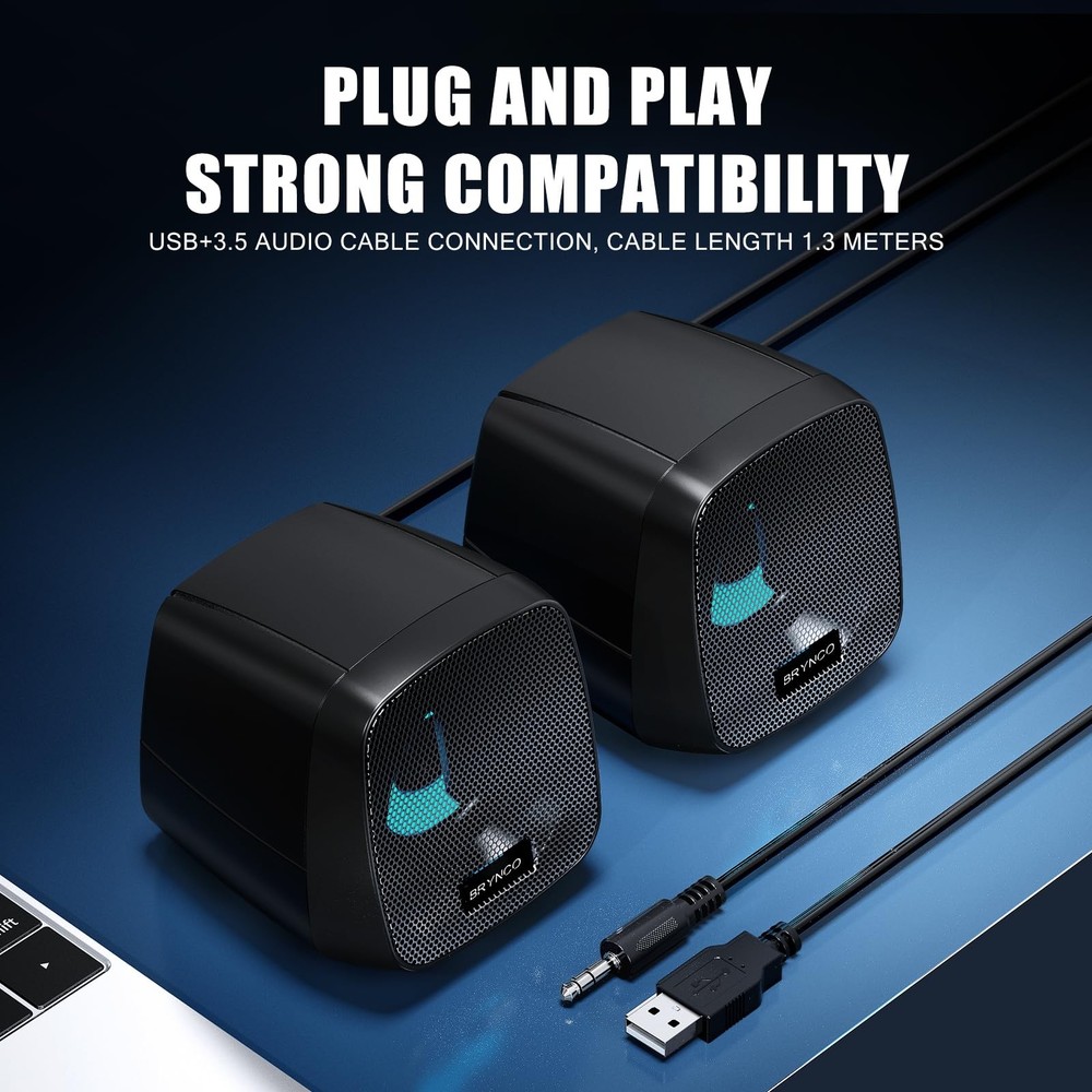 2.0 Channel RGB Computer Speakers | Compact Size with Dynamic Color-Changing ...