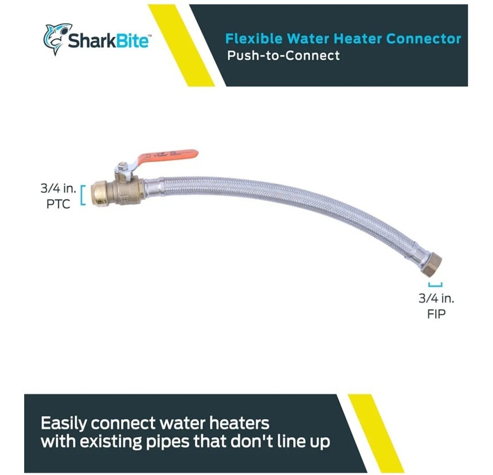 SharkBite U3088FLEX18BVLF Water Heater Connector 3/4 Ball Valve x 3/4 FIP x 18"