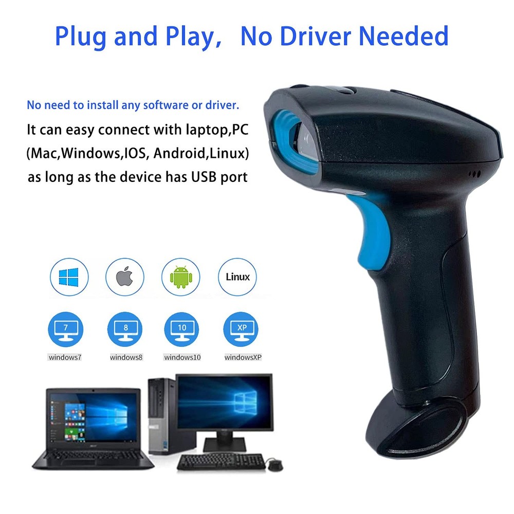 Wireless QR Code Scanner Handheld 1D 2D Barcode Reader Automatic POS Retail