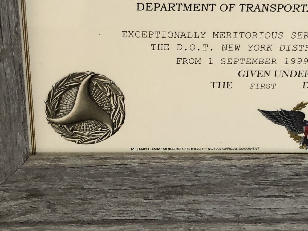 DOT ~ MERITORIOUS ACHIEVEMENT COMMEMORATIVE MEDAL CERTIFICATE ~ Type 1