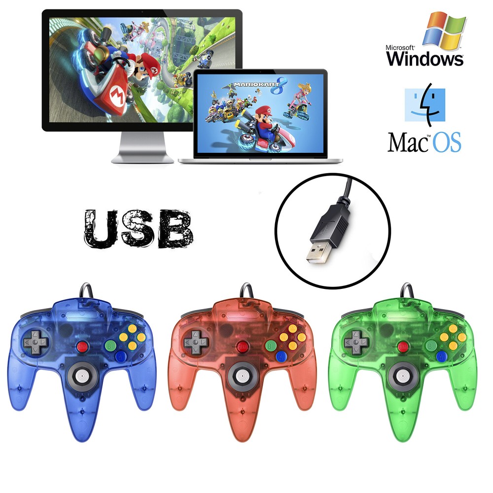 For Nintendo 64 N64 USB Controller Gamepad Joystick For PC MAC Raspberry Pi 3