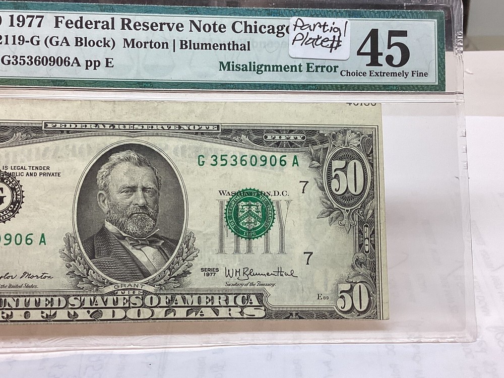 $50 1977 PMG 45 Misalignment Error Second Print Fr#2119-G