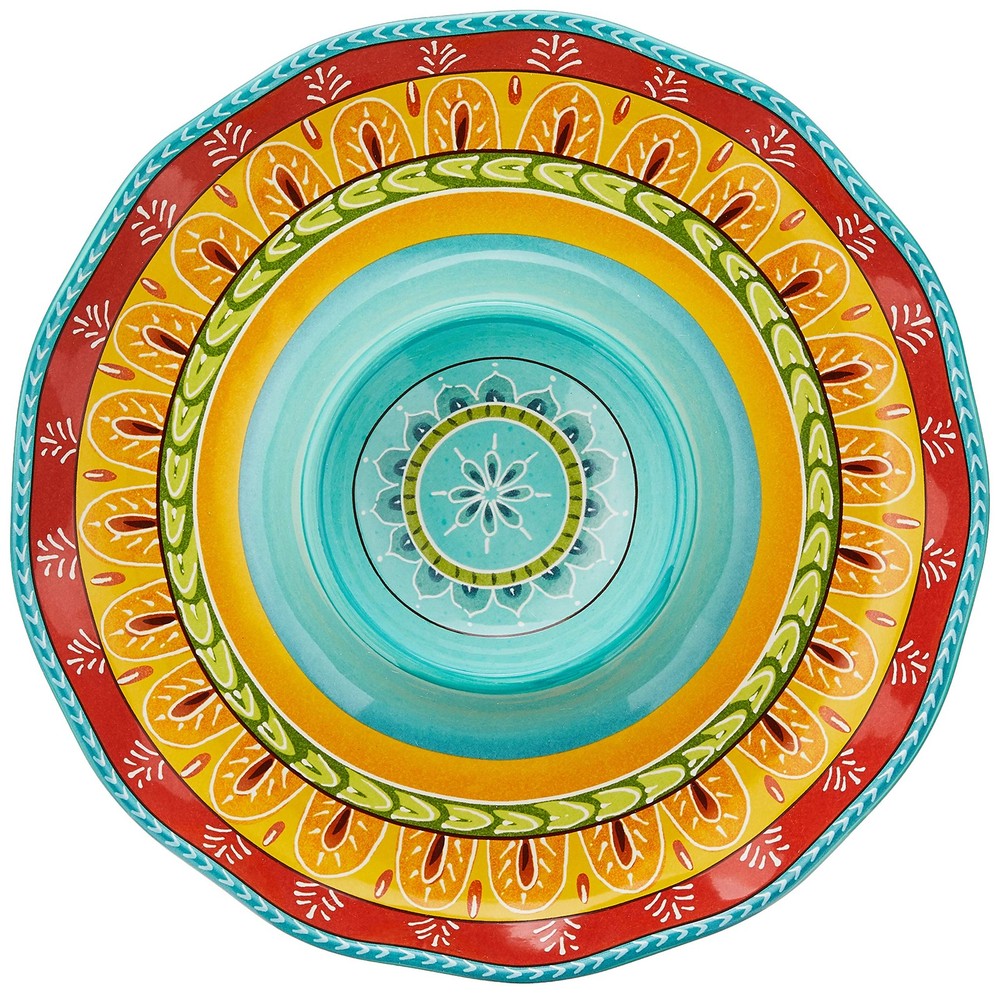 Valencia 13.25" Ceramic Chip & Dip Platter - Mediterranean Serving Dish