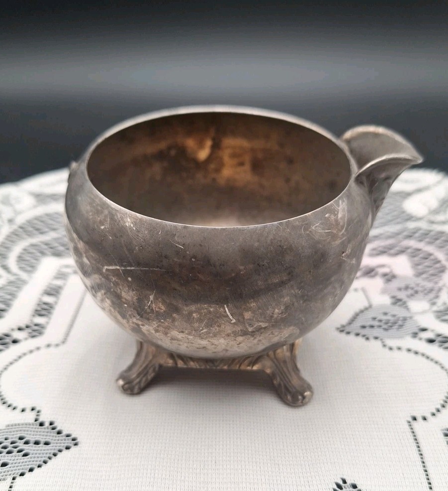 Vtg Silverplated Creamer Bowl Silver On Copper "Milk Jug" Design Missing Handle