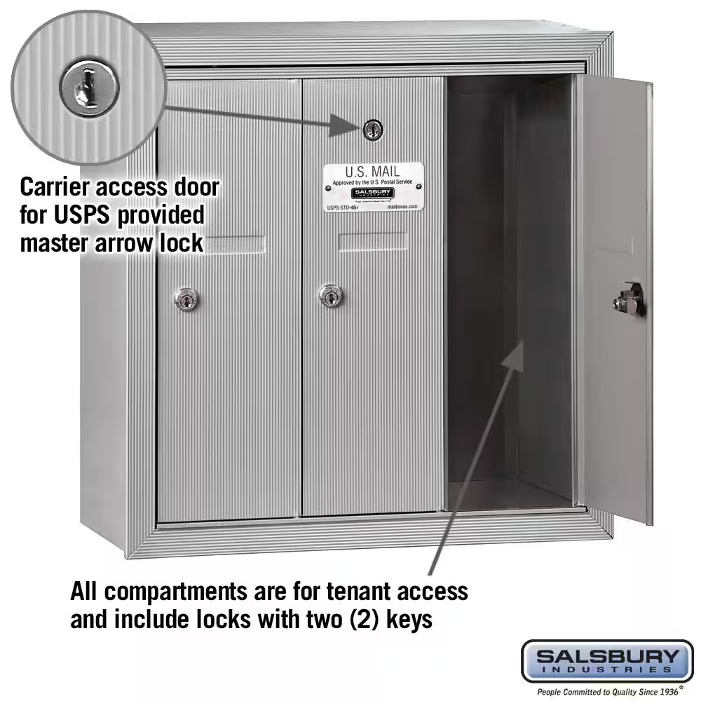 Aluminum Surface-Mounted USPS Access Vertical Mailbox with 3 Door