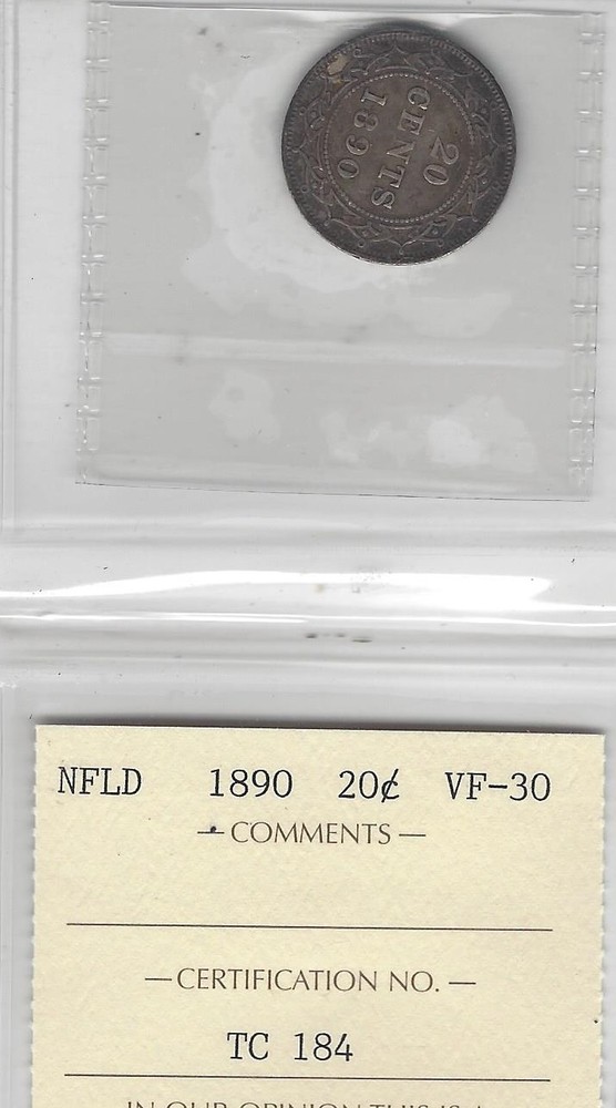 1890 ICCS Graded Newfoundland, Twenty Cent **VF-30**