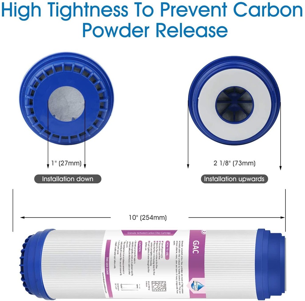 4 Pack 5 Micron 10"x2.5" Granular Activated Carbon Water Filter GAC Replacement
