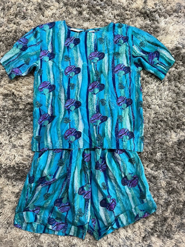 Restless Petites Blue Nautical Ocean Theme Silk Outfit Size Small