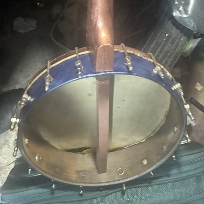 4-String Tenor Open Back Banjo Brown Neck Blue Rim