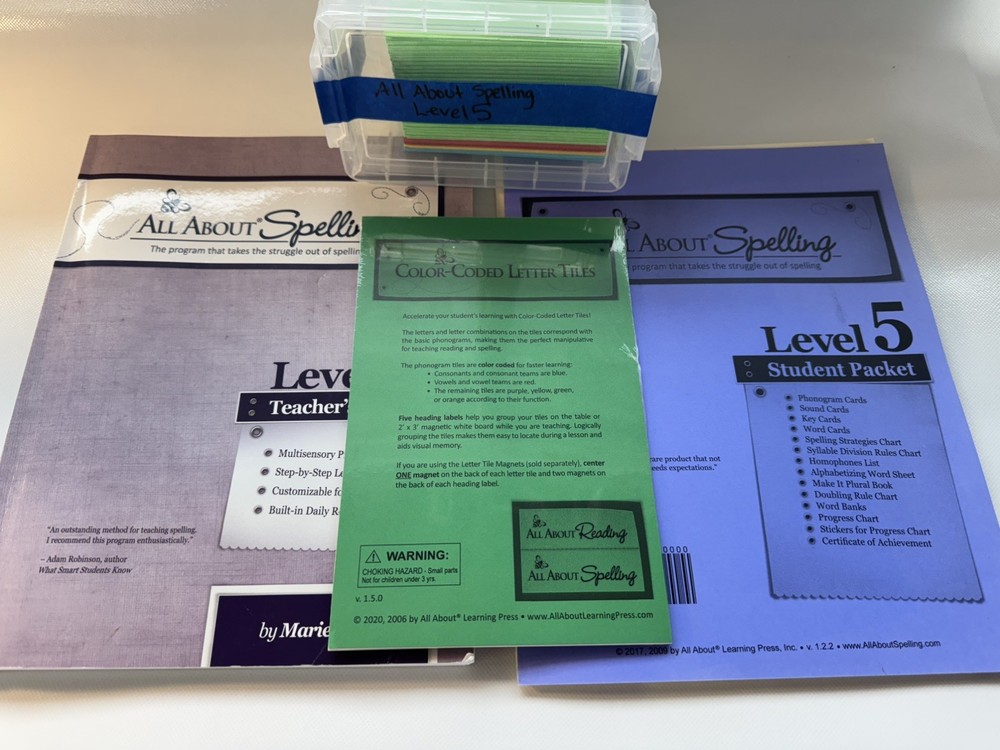 All About Spelling Level 5 Teacher Manual, Student Pack, Letter Tiles, bundle