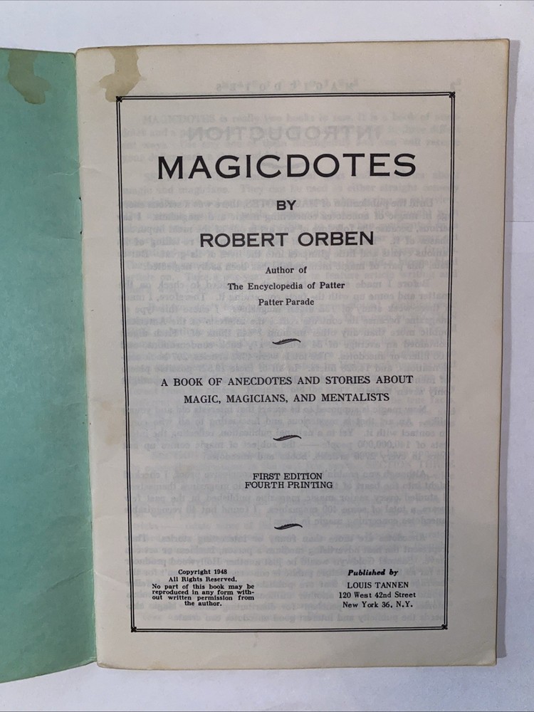 1948 MAGICDOTES ROBERT ORBEN MAGIC First Edition Fourth Printing