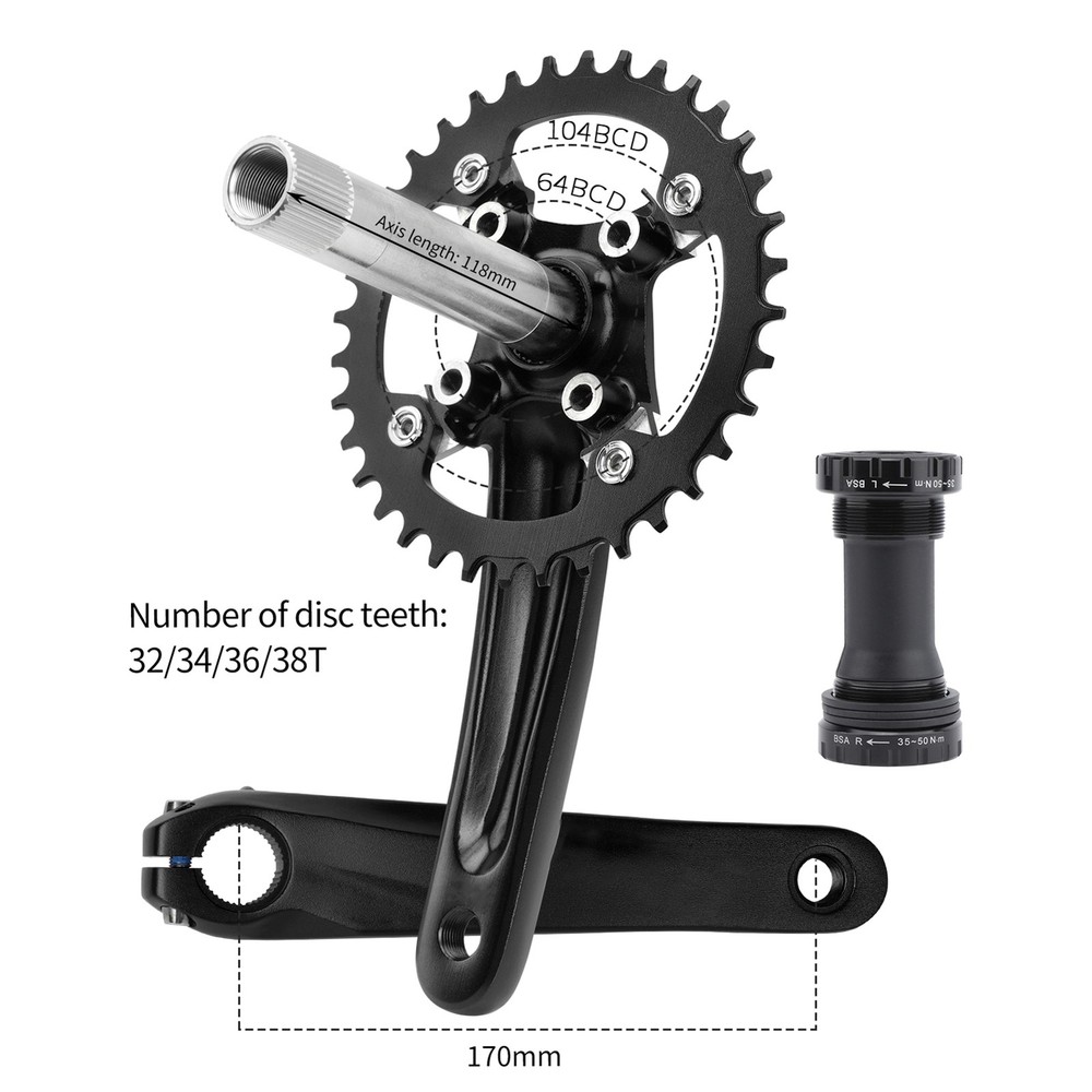 MEROCA Crankset Bottom Bracket 36T Black