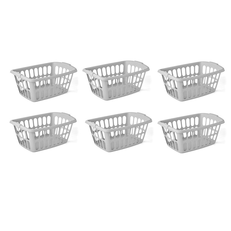1.5 Bushel Rectangular Plastic Laundry Basket 6 Pack Easy Carry Ventilated New