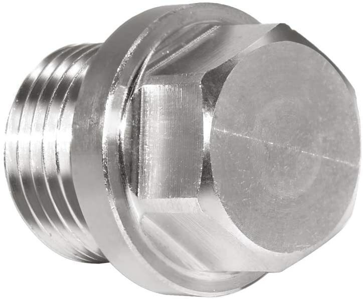 2Pcs Stainless Steel Outer Hex Head Flange Pipe Fitting Plug M18x1.5 Thread