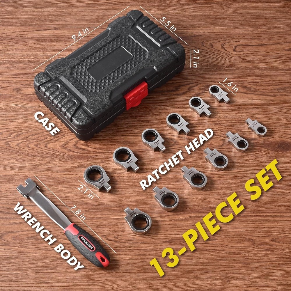 Flex Head Ratcheting Wrench Set, 8-19mm Ratchet Set Silver