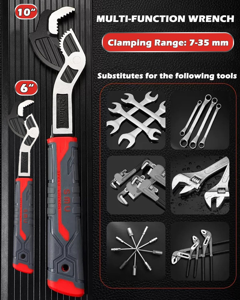 Heavy-Duty Adjustable Self-Locking Pipe Wrench Set, 6" & 10" (2Pcs)
