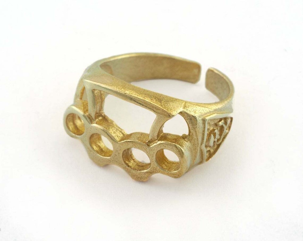 Ring Punch Adjustable Statement Raw Brass 9US Biker Goth