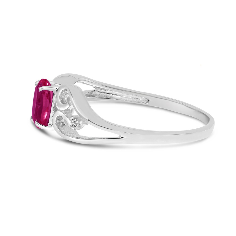 10k White Gold Oval Ruby And Diamond Ring