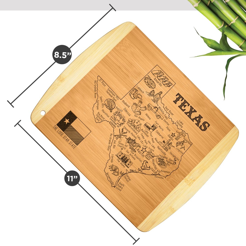 Texas State Map Cutting Board - Bamboo Texas Serving Board 11" x 8.5", Small ...