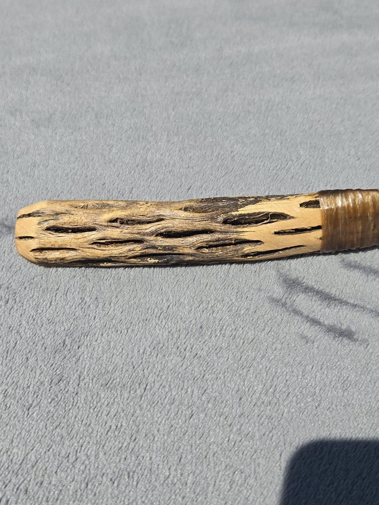 Hand Knapped Black Obsidian Blade Knife With Cholla Handle.