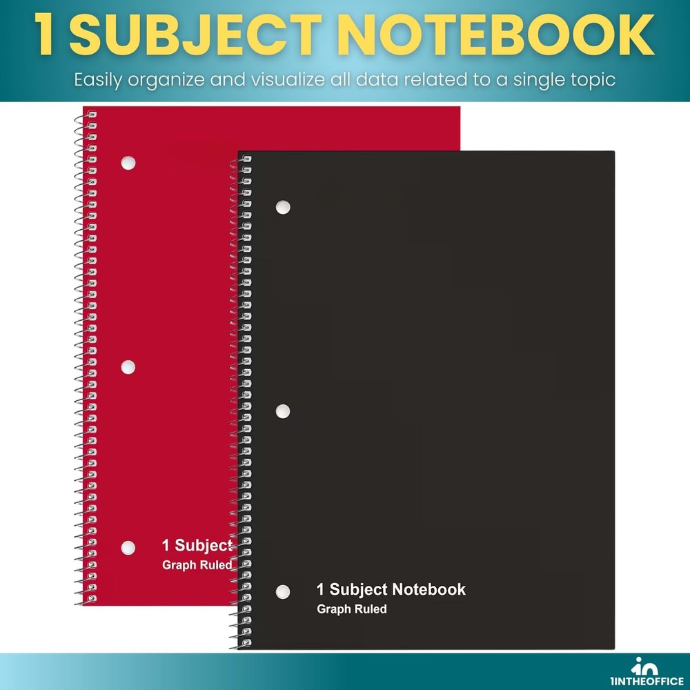 1InTheOffice Graph Paper Notebook, Spiral Quad Ruled White