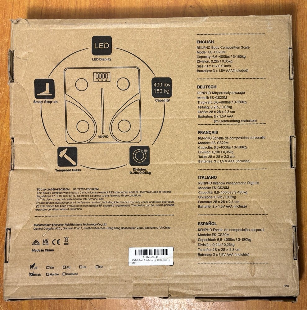 RENPHO Body Composition Scale Model ES-CS20M Monitors with Bluetooth App