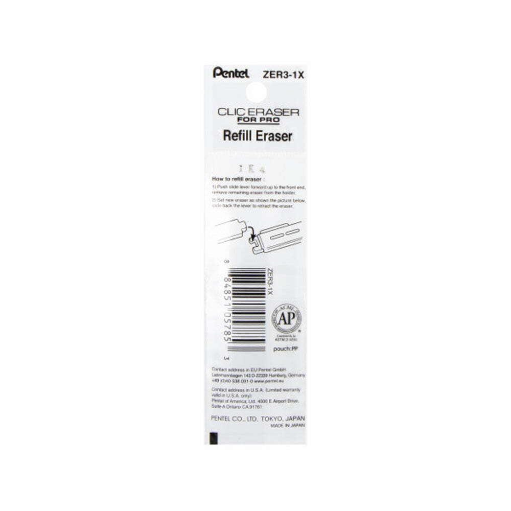 Pack/2 Pentel Arts ZER3 Refills for Clic Eraser Pro