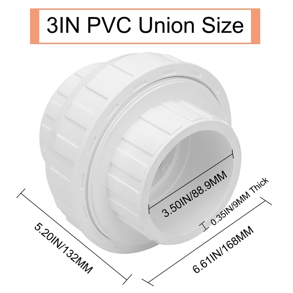 3" PVC Union Coupling Pipe Fitting (Socket x Socket) 3Inch 3Inch, White