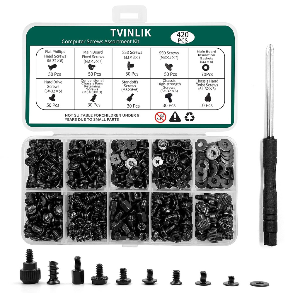 420PCS Computer Screw Kit, Motherboard Standoffs Assorted Screws for PC Case, HD
