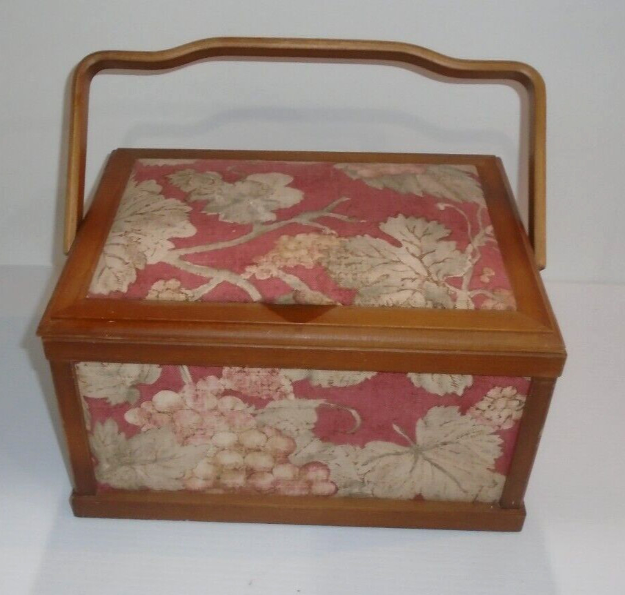 Vintage Fabric Covered Sewing Box Basket with Lining