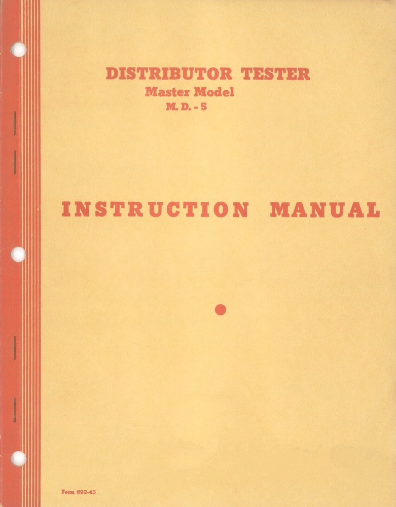 Operator's Instruction Manual 1944 SUN Distributor Tester Master Model MD-5 MD5