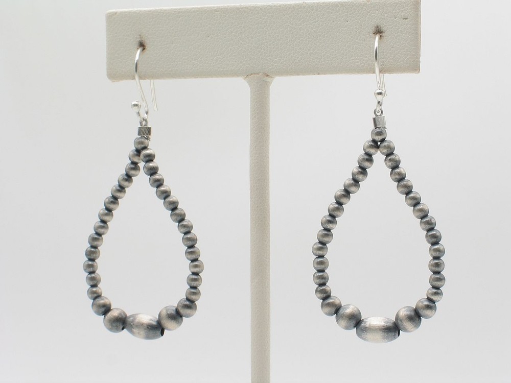 Handstrung Sterling Silver Dangle Earrings w/ Oval Accent Bead
