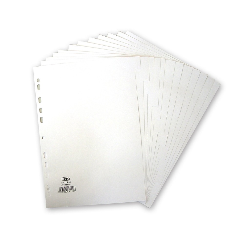Elba A4 12 Part 160gsm Divider - White