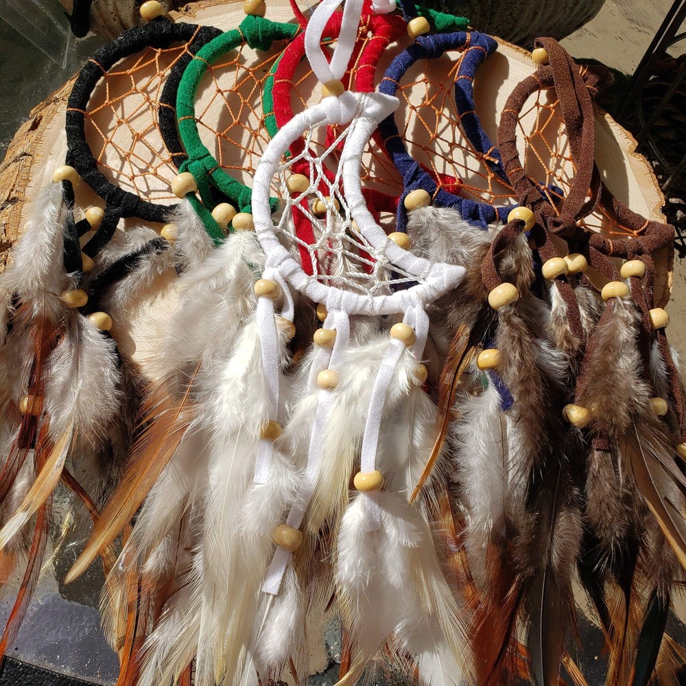 Crescent Moon Dream Catcher with feathers & Beads