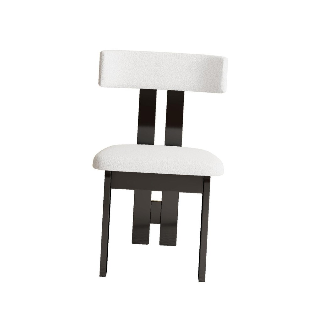 Vertical Backrest Kitchen Chairs White Velvet Upholstered Solid Wood Frame