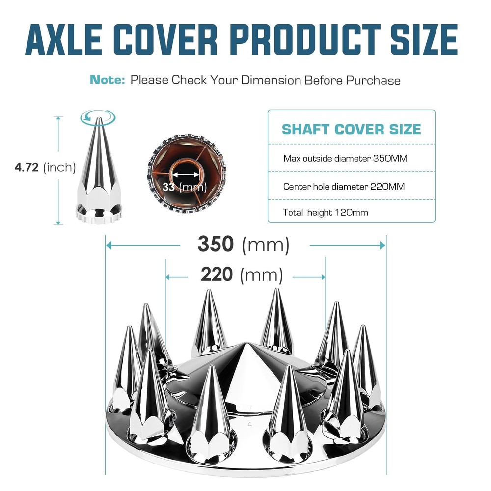 ABS Chrome Plastic Front Axle Cover Kit 2x (Spiked), Silver