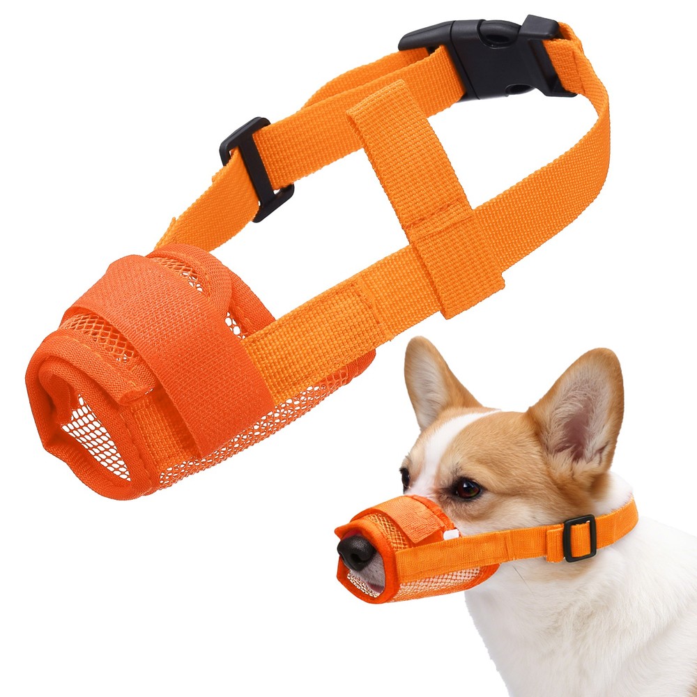 Dog Muzzle, Soft Mesh Muzzle Mouth Guard Cover(Orange, S)