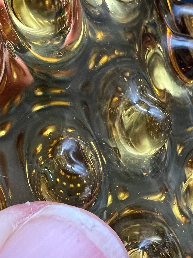 Tall Amber Hobnail Handle Pitcher 9"