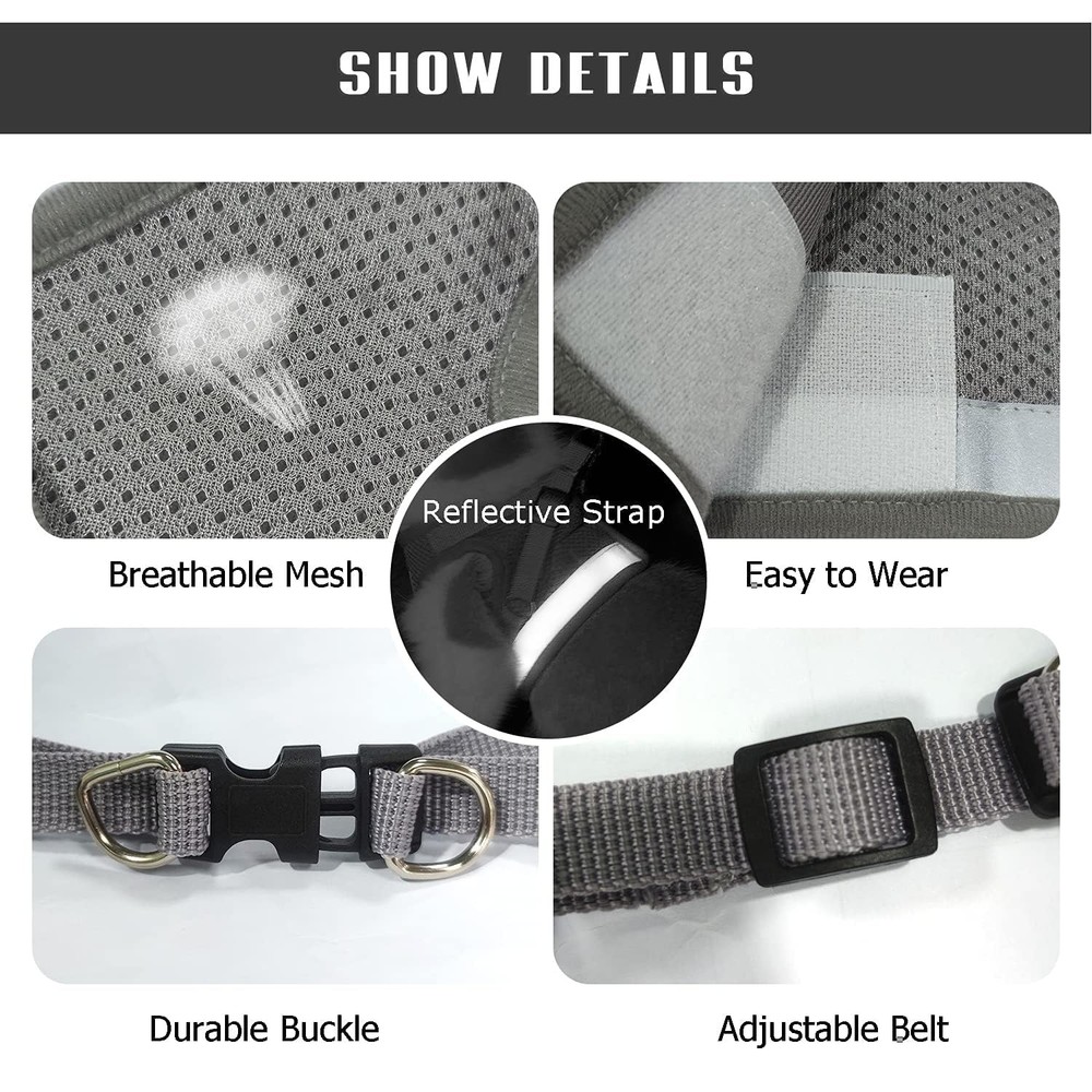 Dog Harness Leash Set Walking Soft Mesh Adjustable Reflective Grey X-Small