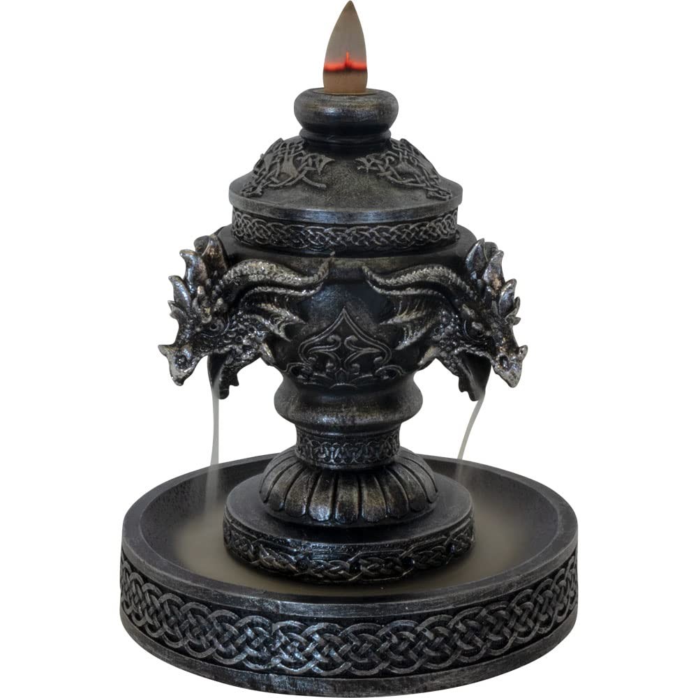 Polyresin Backflow Incense Burner - Celtic Triple Dragon Head (7" Height)