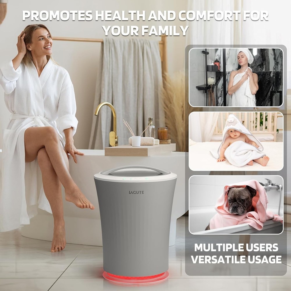 Versatile 20L Bath Towel Warmer with Auto Shut-Off & Detachable Hooks – Gray
