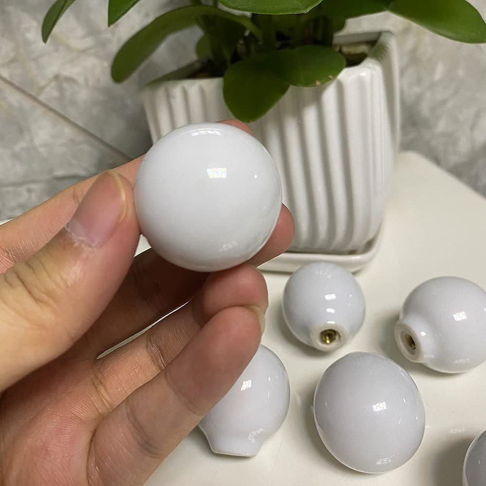 6Pcs White Ceramic Knobs Round Drawer Pulls Vintage Spherical Cabinet Handles...