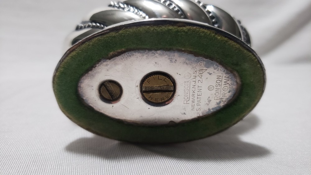 Ronson Crown Table Lighter Silver Tone Swirl Vintage Untested