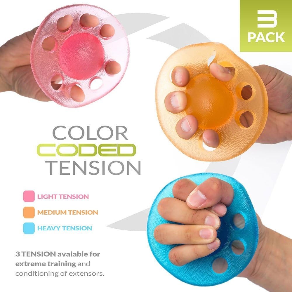 Finger Exerciser & Hand Strengthener (3 Pack - Light, Medium, Heavy)