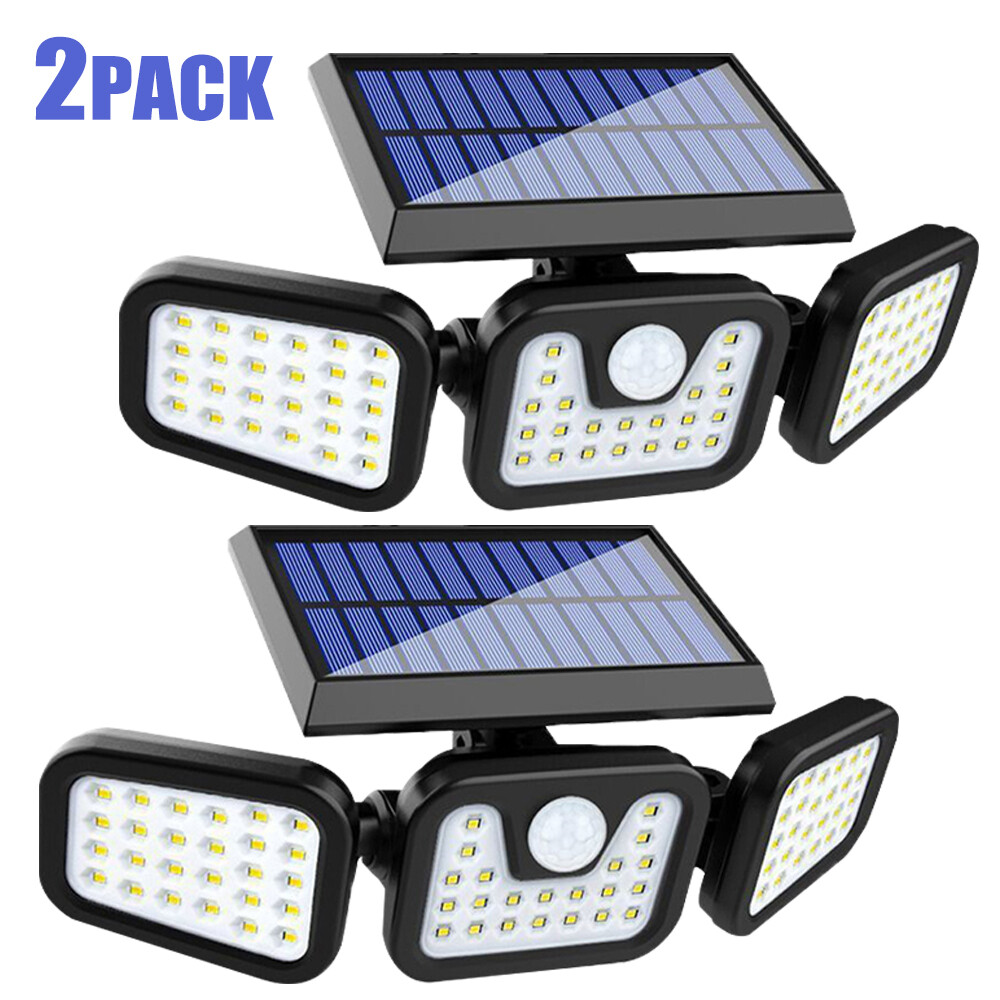 2 Pack 74LED Solar Lights Outdoor Waterproof Motion Sensor Security Lamp 3 Head