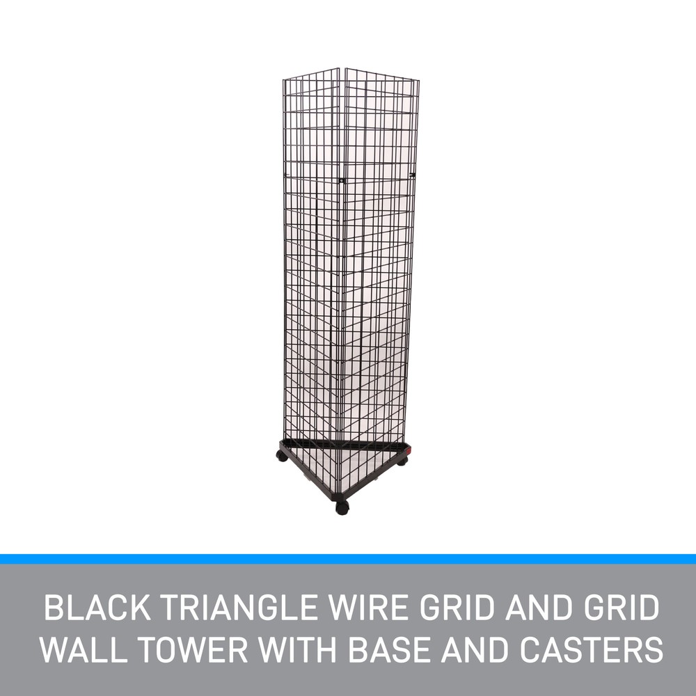 SSWBasics Black Triangle Wire Grid and Grid Wall Tower with Base and Casters